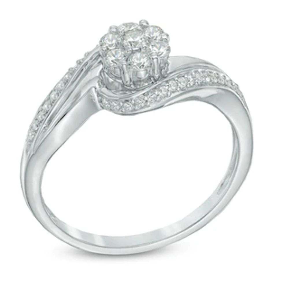 0.33 CT. T.W. Diamond Cluster Swirl Engagement Ring in 10K White Gold|Peoples Jewellers