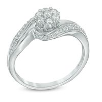 0.33 CT. T.W. Diamond Cluster Swirl Engagement Ring in 10K White Gold|Peoples Jewellers