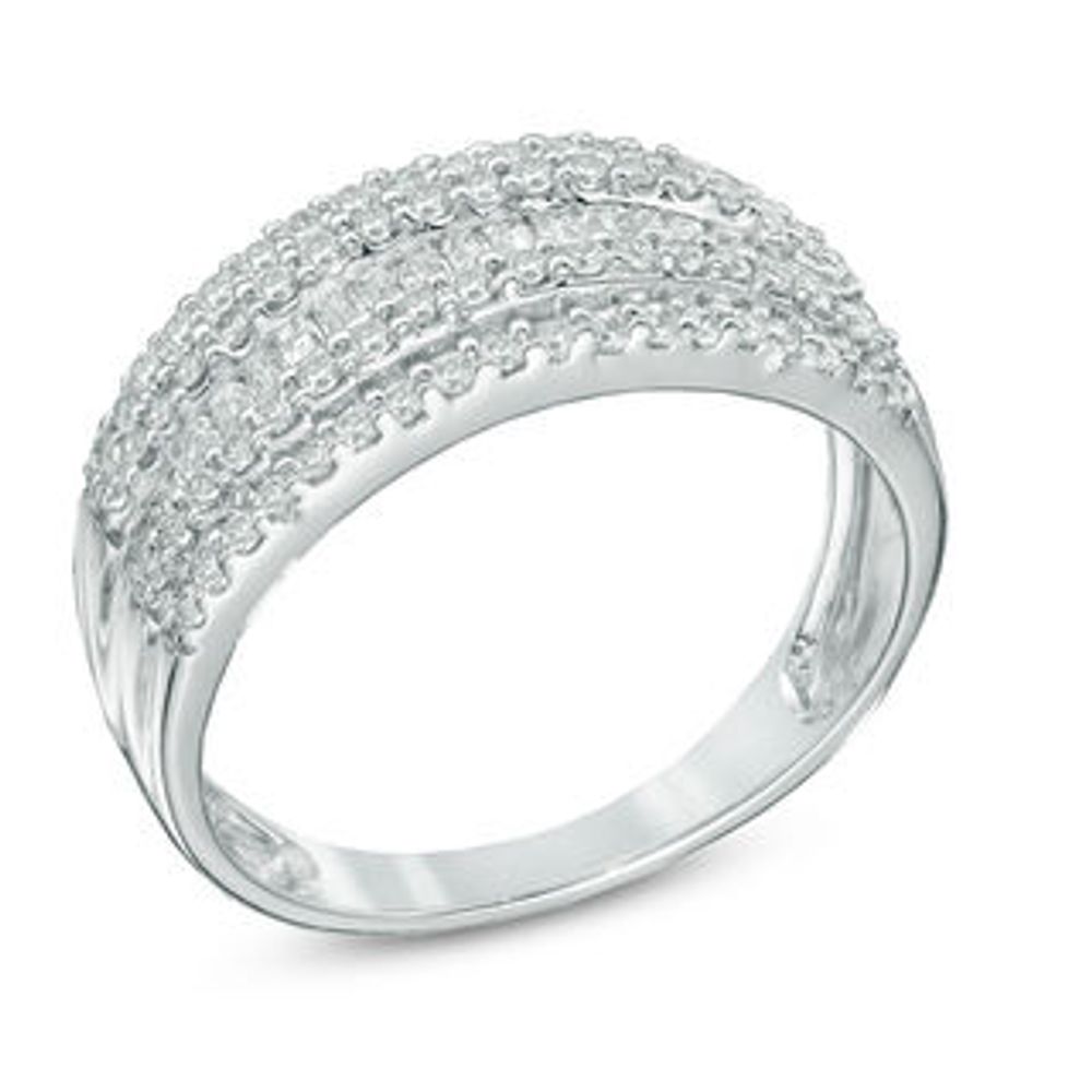 0.50 CT. T.W. Baguette and Round Diamond Layered Band in 10K White Gold|Peoples Jewellers