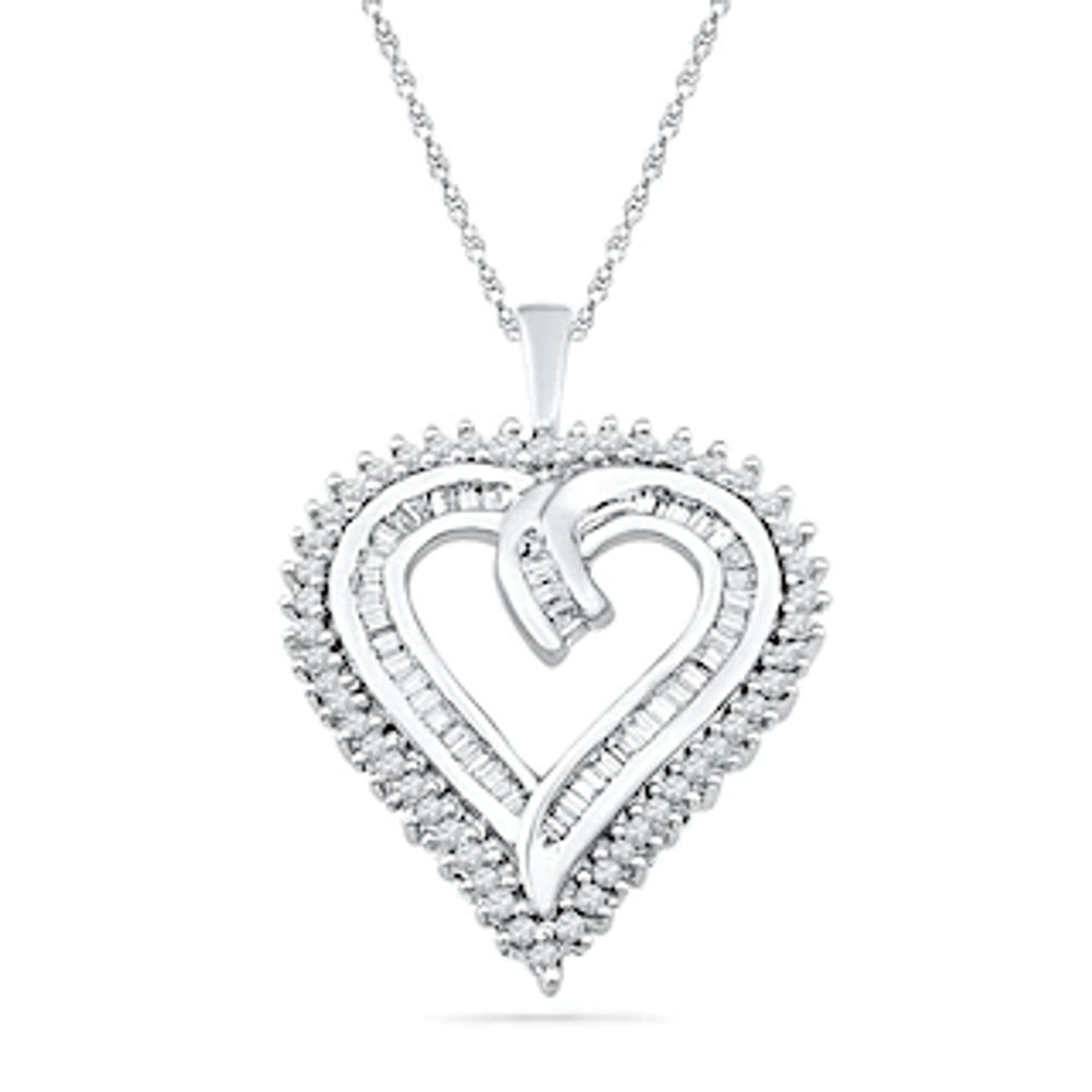 1.00 CT. T.W. Diamond Shadow Heart Pendant in Sterling Silver|Peoples Jewellers