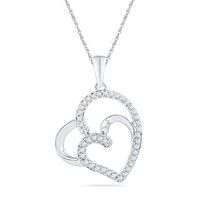 CT. T.W. Diamond Tilted Double Heart Pendant in Sterling Silver|Peoples Jewellers