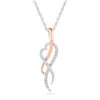 0.12 CT. T.W. Diamond Ribbon Heart Pendant in Sterling Silver and 10K Rose Gold|Peoples Jewellers