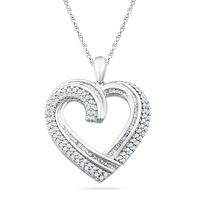 0.75 CT. T.W. Diamond Double Row Heart Pendant in Sterling Silver|Peoples Jewellers