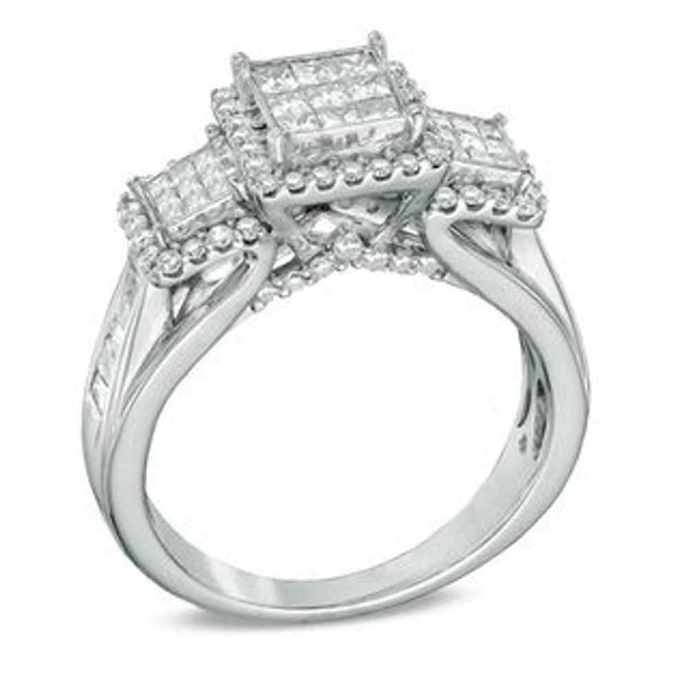 1.00 CT. T.W. Princess-Cut Composite Diamond Three Stone Frame Ring in 10K White Gold|Peoples Jewellers
