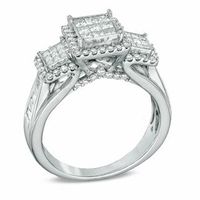 1.00 CT. T.W. Princess-Cut Composite Diamond Three Stone Frame Ring in 10K White Gold|Peoples Jewellers