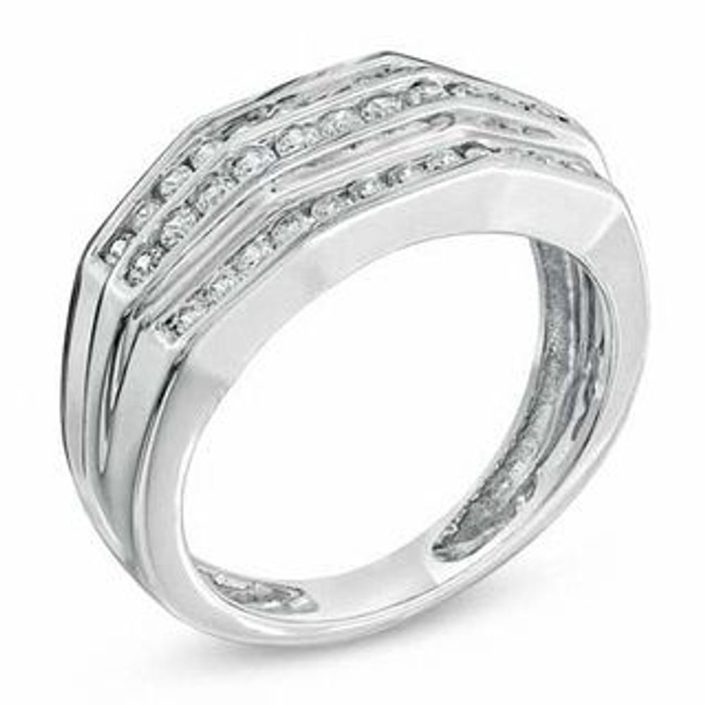 Men's 1.00 CT. T.W. Diamond Three Row Ring in 10K White Gold|Peoples Jewellers