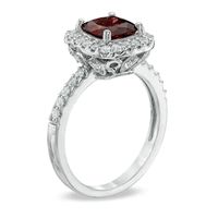 7.0mm Cushion-Cut Garnet and Lab-Created White Sapphire Frame Ring in Sterling Silver|Peoples Jewellers