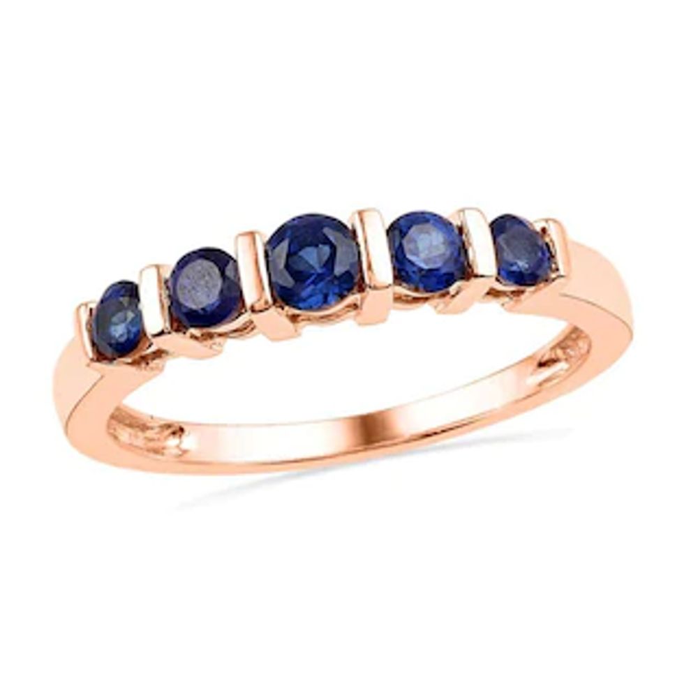 Lab-Created Sapphire Five Stone Anniversary Band in 10K Rose Gold|Peoples Jewellers