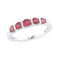 Lab-Created Ruby Five Stone Anniversary Band in Sterling Silver|Peoples Jewellers
