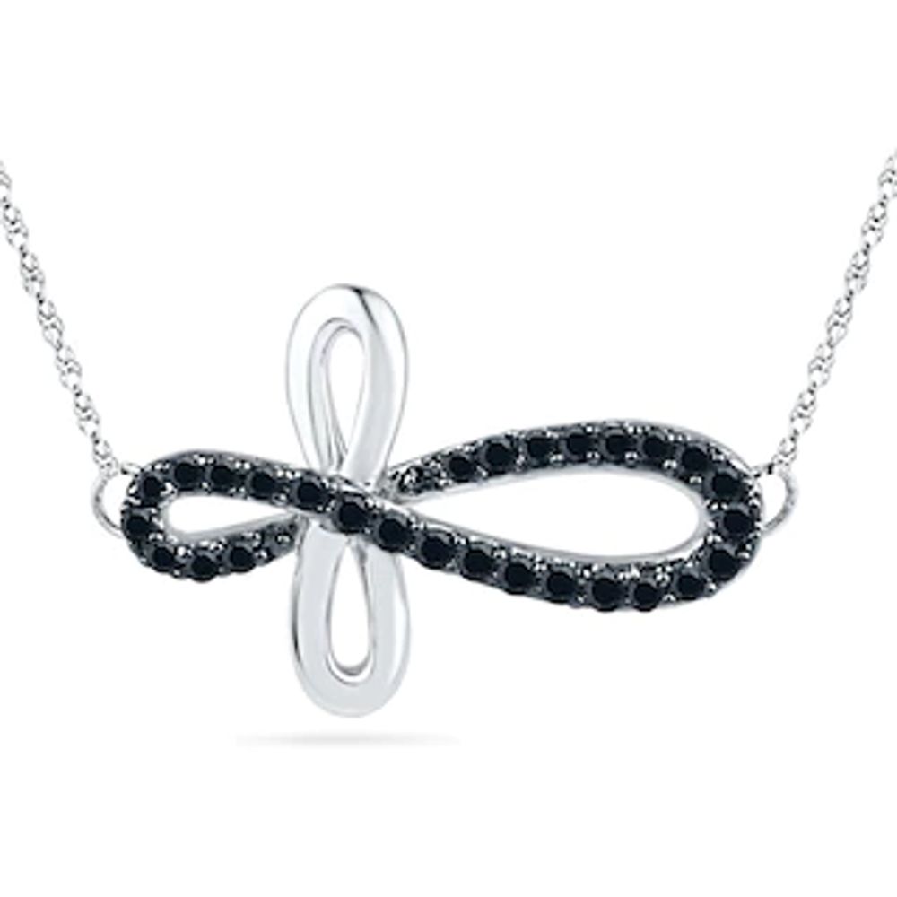 0.25 CT. T.W. Black Diamond Looped Sideways Cross Necklace in Sterling Silver|Peoples Jewellers