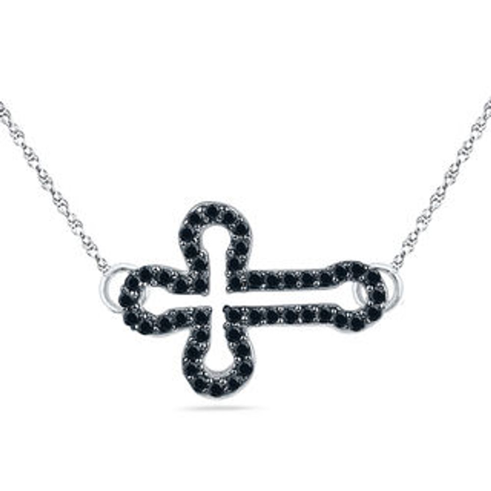 0.16 CT. T.W. Black Diamond Open Sideways Cross Necklace in Sterling Silver|Peoples Jewellers