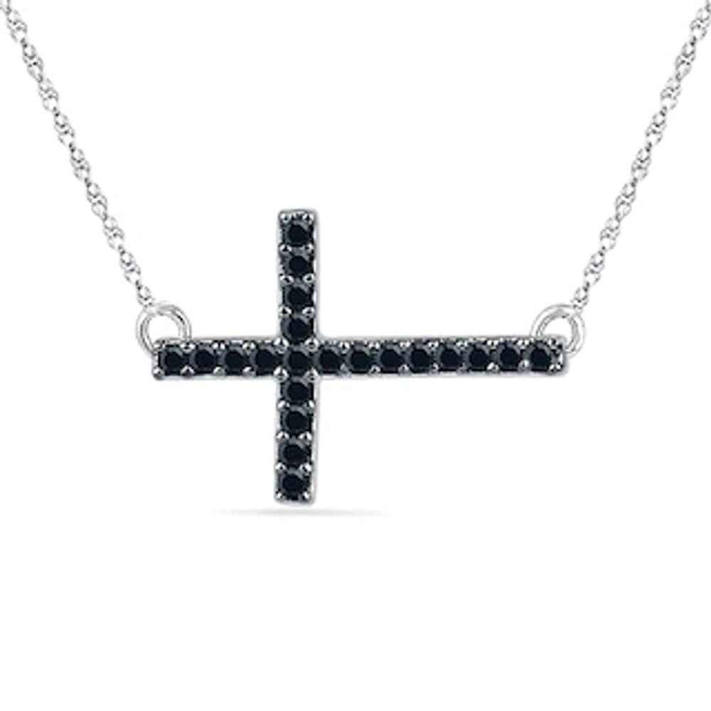 14K Gold Sideways Diamond Curved Cross Necklace