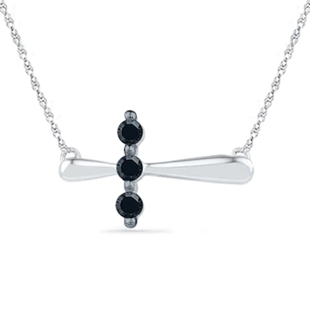 0.16 CT. T.W. Diamond Three Stone Sideways Cross Necklace in Sterling Silver|Peoples Jewellers