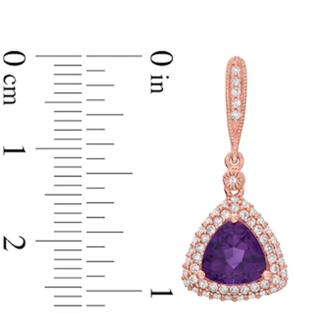 7.0mm Trillion-Cut Amethyst and Lab-Created White Sapphire Drop Earrings in Sterling Silver with 14K Rose Gold Plate|Peoples Jewellers