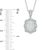 Oval Lab-Created Opal and White Sapphire Scallop Frame Pendant in Sterling Silver|Peoples Jewellers