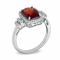 Cushion-Cut Garnet and 0.11 CT. T.W. Diamond Frame Ring in 10K White Gold|Peoples Jewellers