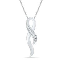 Diamond Accent Ribbon Pendant in 10K White Gold|Peoples Jewellers