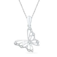 0.08 CT. T.W. Diamond Tilted Butterfly Pendant in 10K White Gold|Peoples Jewellers