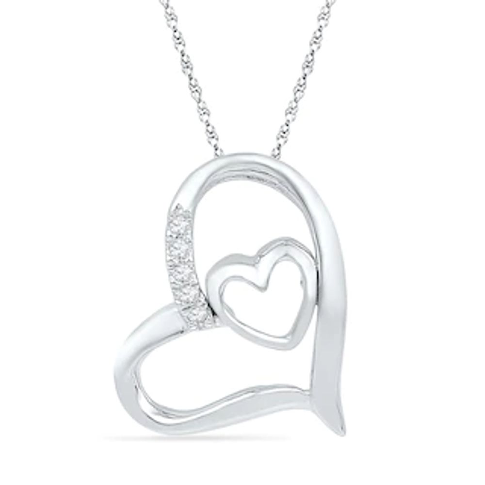 Diamond Accent Tilted Double Heart Pendant in 10K Gold|Peoples Jewellers