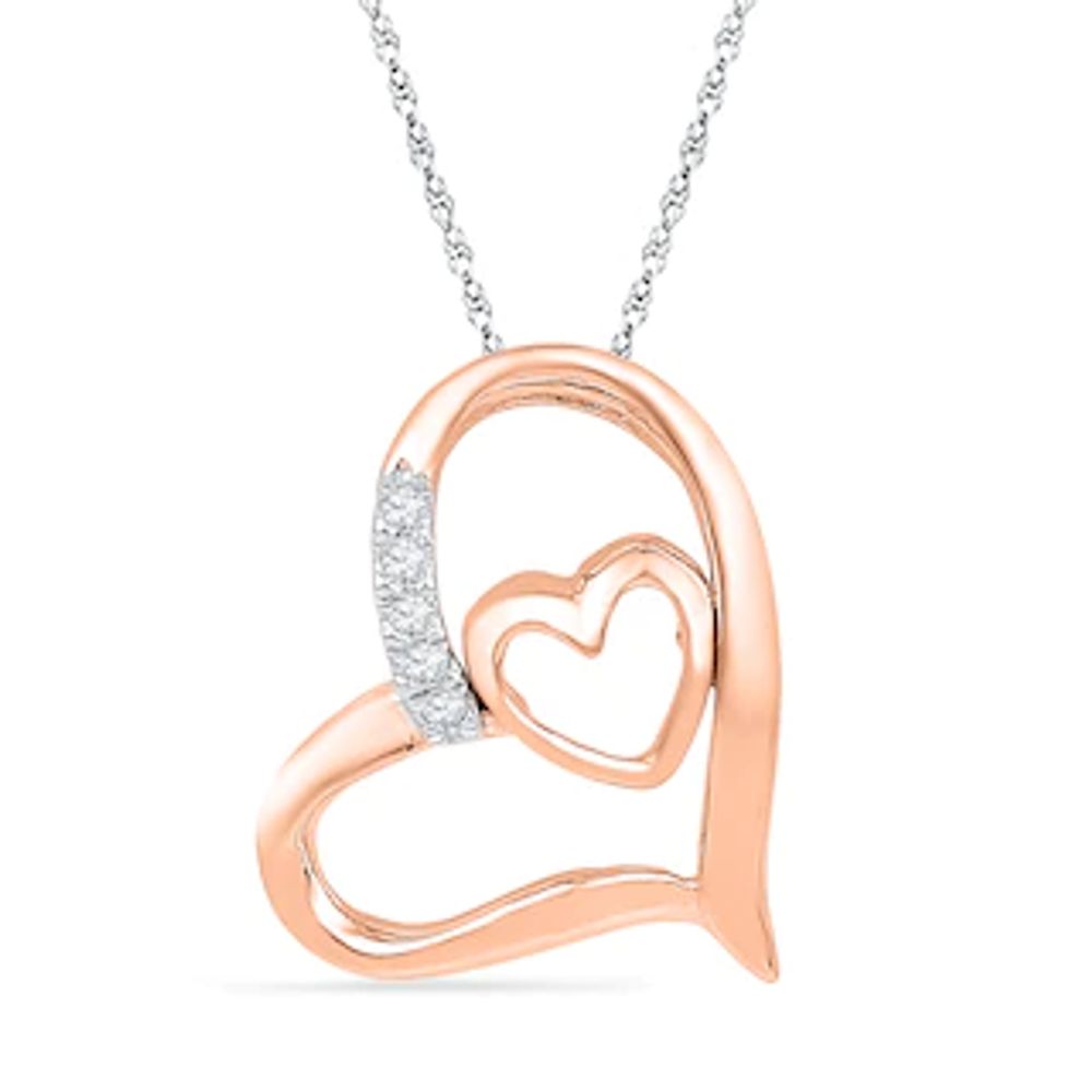 Diamond Accent Tilted Double Heart Pendant in 10K Rose Gold|Peoples Jewellers