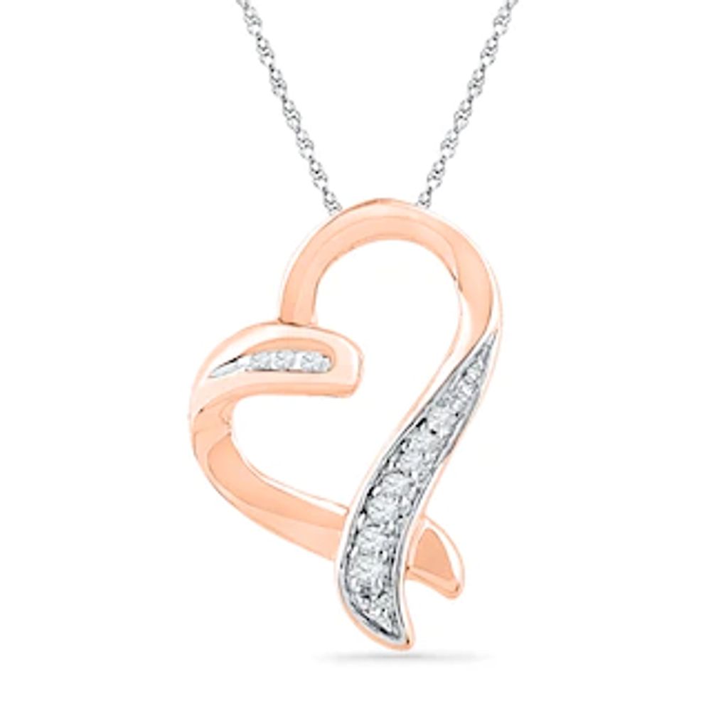 Diamond Accent Tilted Heart Pendant in 10K Rose Gold|Peoples Jewellers