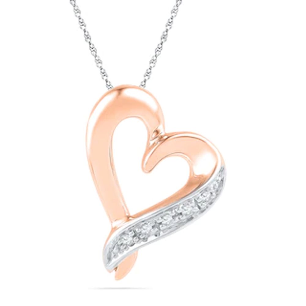 Diamond Accent Tilted Heart Pendant in 10K Rose Gold|Peoples Jewellers