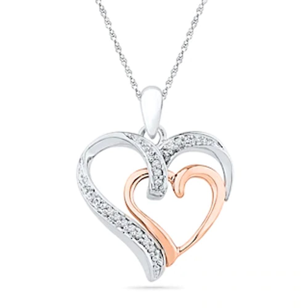 0.05 CT. T.W. Diamond Double Heart Pendant in Sterling Silver and 10K Rose Gold|Peoples Jewellers