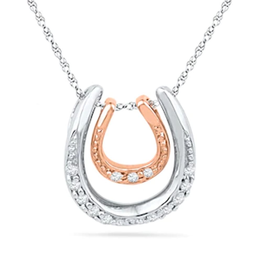 0.08 CT. T.W. Diamond Double Horseshoe Pendant in Sterling Silver and 10K Rose Gold|Peoples Jewellers