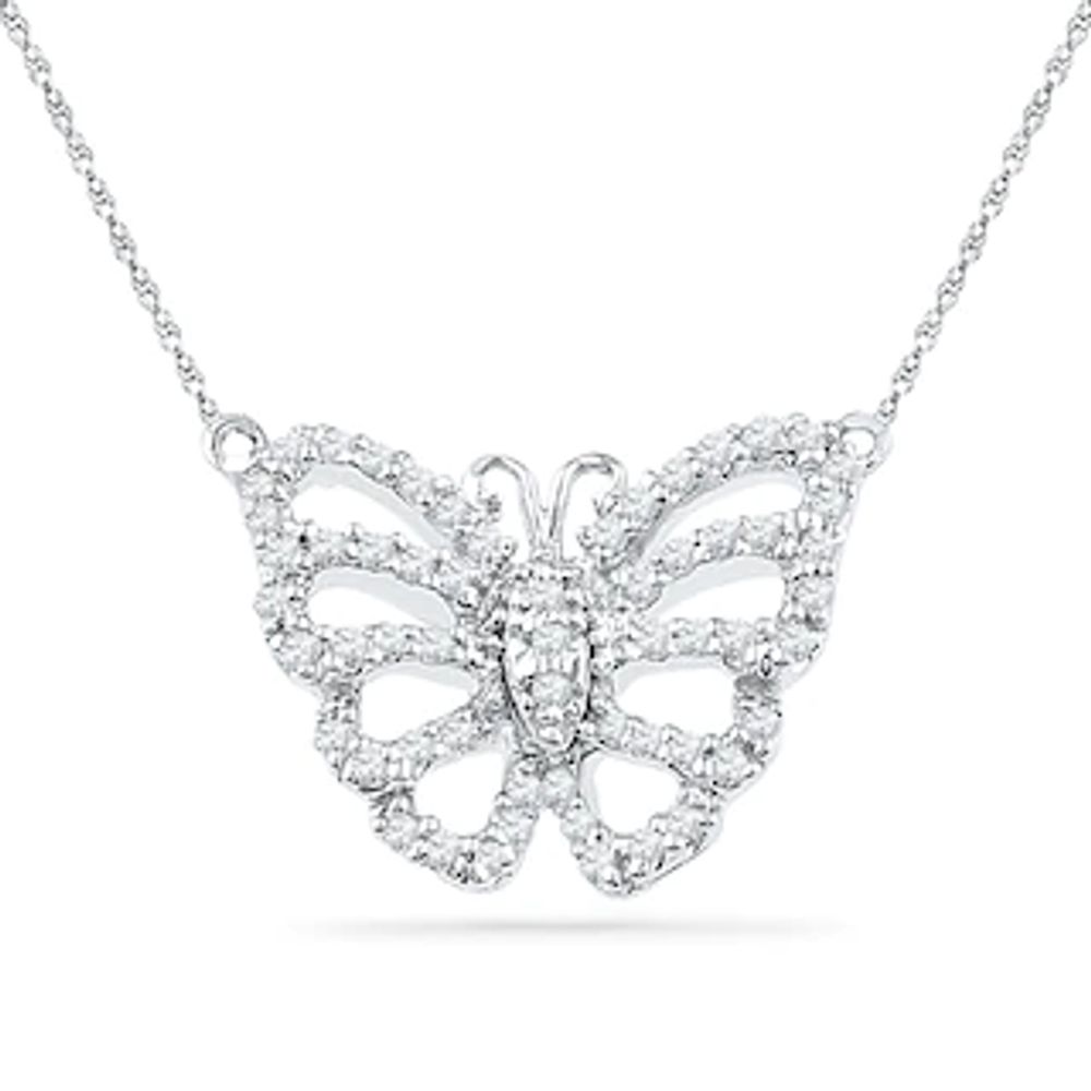 0.20 CT. T.W. Diamond Butterfly Necklace in Sterling Silver|Peoples Jewellers