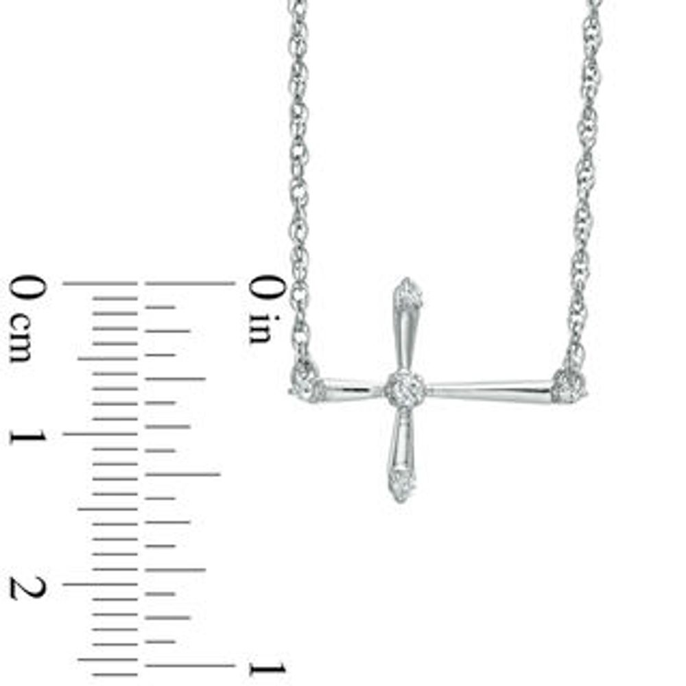 0.10 CT. T.W. Diamond Sideways Cross Necklace in Sterling Silver|Peoples Jewellers