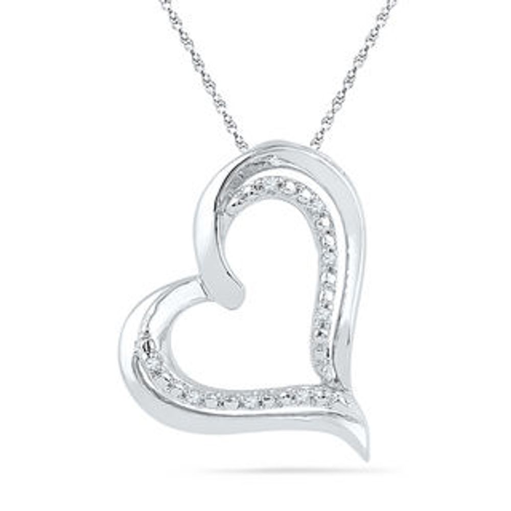 Diamond Accent Tilted Heart Pendant in Sterling Silver|Peoples Jewellers