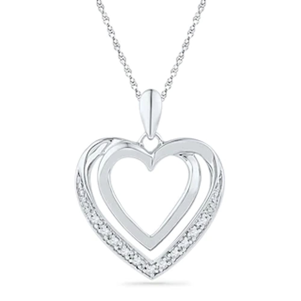 Diamond Accent Double Heart Pendant in Sterling Silver|Peoples Jewellers