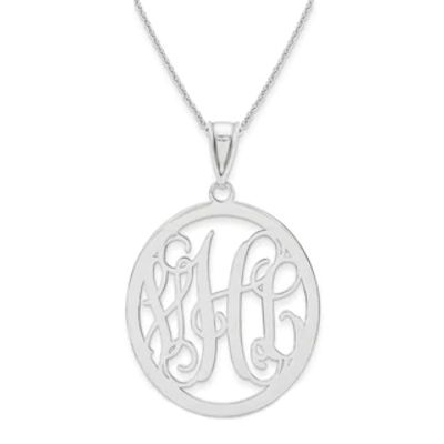 Monogram Oval Pendant in Sterling Silver (3 Initials)|Peoples Jewellers
