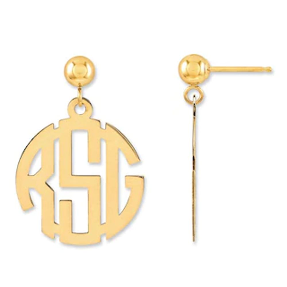 Monogram Drop Earrings in 14K Gold (3 Initials)|Peoples Jewellers