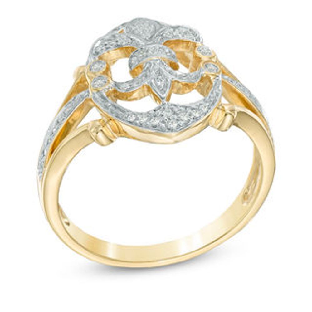 0.25 CT. T.W. Diamond Fleur-de-Lis Ring in Sterling Silver and 14K Gold Plate|Peoples Jewellers