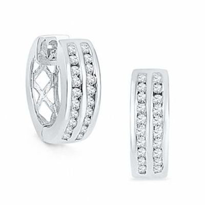 0.25 CT. T.W. Diamond Double Row Hoop Earrings in Sterling Silver|Peoples Jewellers
