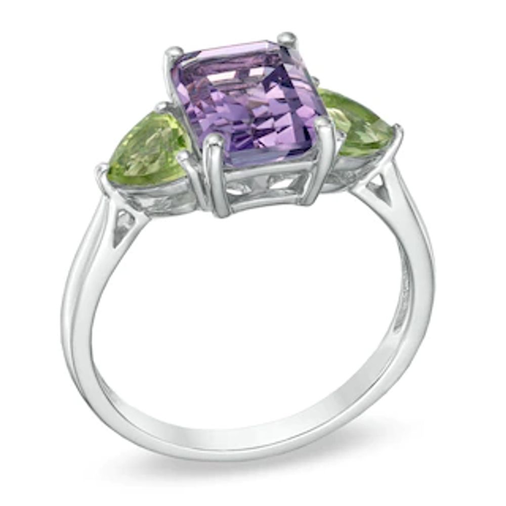 Octagonal Amethyst and Peridot Ring in Sterling Silver|Peoples Jewellers