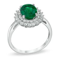 Oval Lab-Created Emerald and White Sapphire Ring in Sterling Silver|Peoples Jewellers