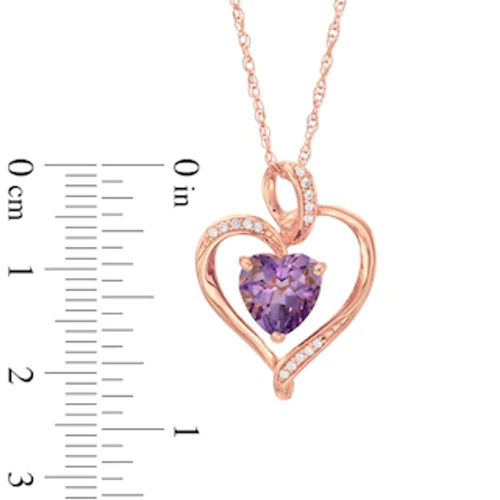 8.0mm Heart-Shaped Amethyst and White Lab-Created Sapphire Heart Pendant in Sterling Silver with 14K Rose Gold Plate|Peoples Jewellers