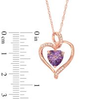 8.0mm Heart-Shaped Amethyst and White Lab-Created Sapphire Heart Pendant in Sterling Silver with 14K Rose Gold Plate|Peoples Jewellers