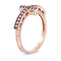 Lab-Created Pink and White Sapphire Sideways Cross Ring in Sterling Silver with 14K Rose Gold Plate|Peoples Jewellers