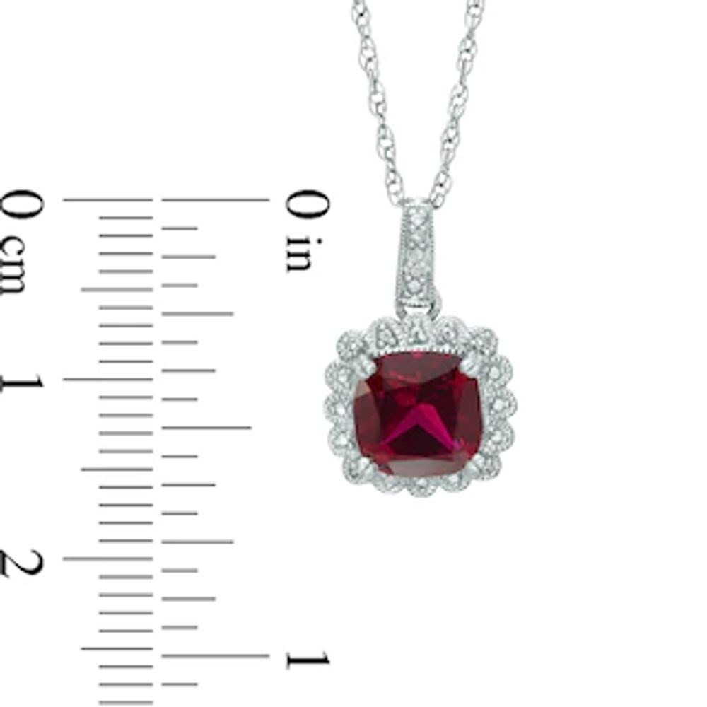 Lab-Created Ruby and 0.11 CT. T.W. Diamond Pendant, Ring and Earrings Set in Sterling Silver - Size 7|Peoples Jewellers