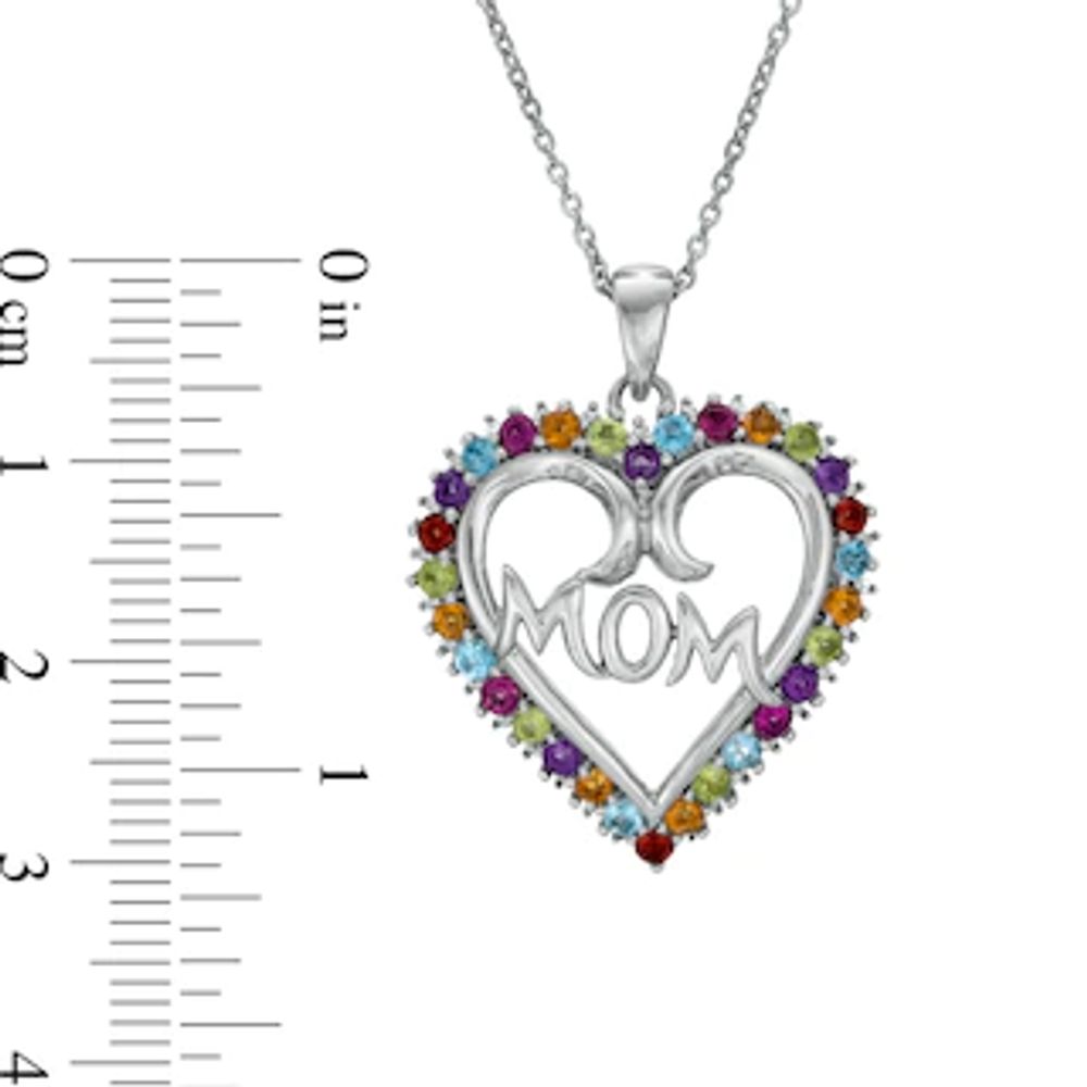 Multi-Gemstone and Diamond Accent "MOM" Heart Pendant in Sterling Silver|Peoples Jewellers