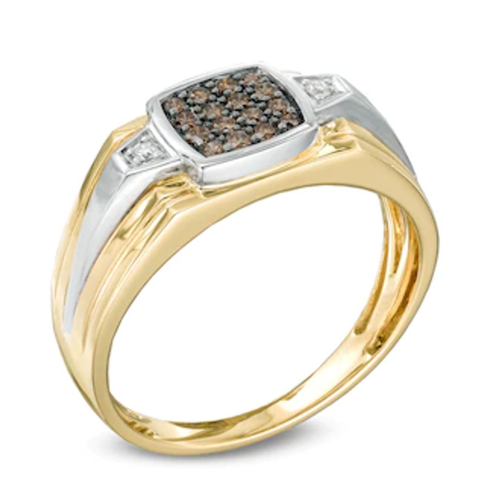 Men's 0.25 CT. T.W. Champagne and White Diamond Ring in 10K Two-Tone Gold|Peoples Jewellers