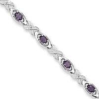 Oval Amethyst and Diamond Accent "X" Link Bracelet in Sterling Silver - 7.5"|Peoples Jewellers