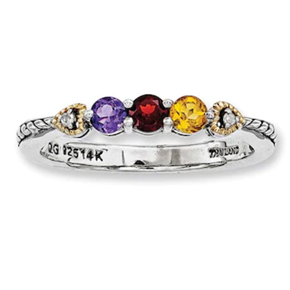 Mother's Simulated Birthstone and Diamond Accent Ring in Sterling Silver and 14K Gold ( Stones)|Peoples Jewellers
