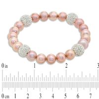 8.0-9.0mm Dyed Pink Freshwater Cultured Pearl and Crystal Bead Stretch Bracelet-7.25"|Peoples Jewellers