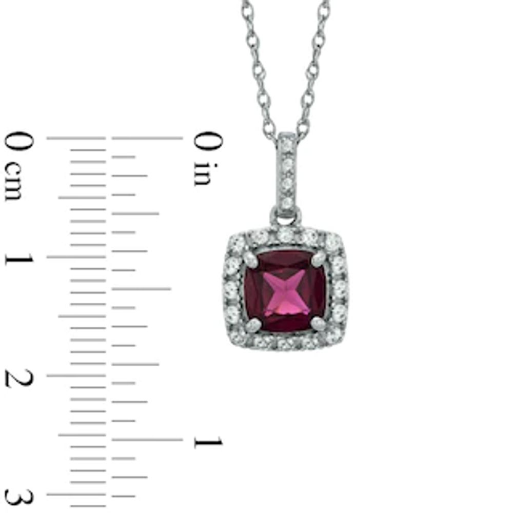 7.0mm Cushion-Cut Garnet and Lab-Created White Sapphire Pendant and Ring Set in Sterling Silver - Size 7|Peoples Jewellers