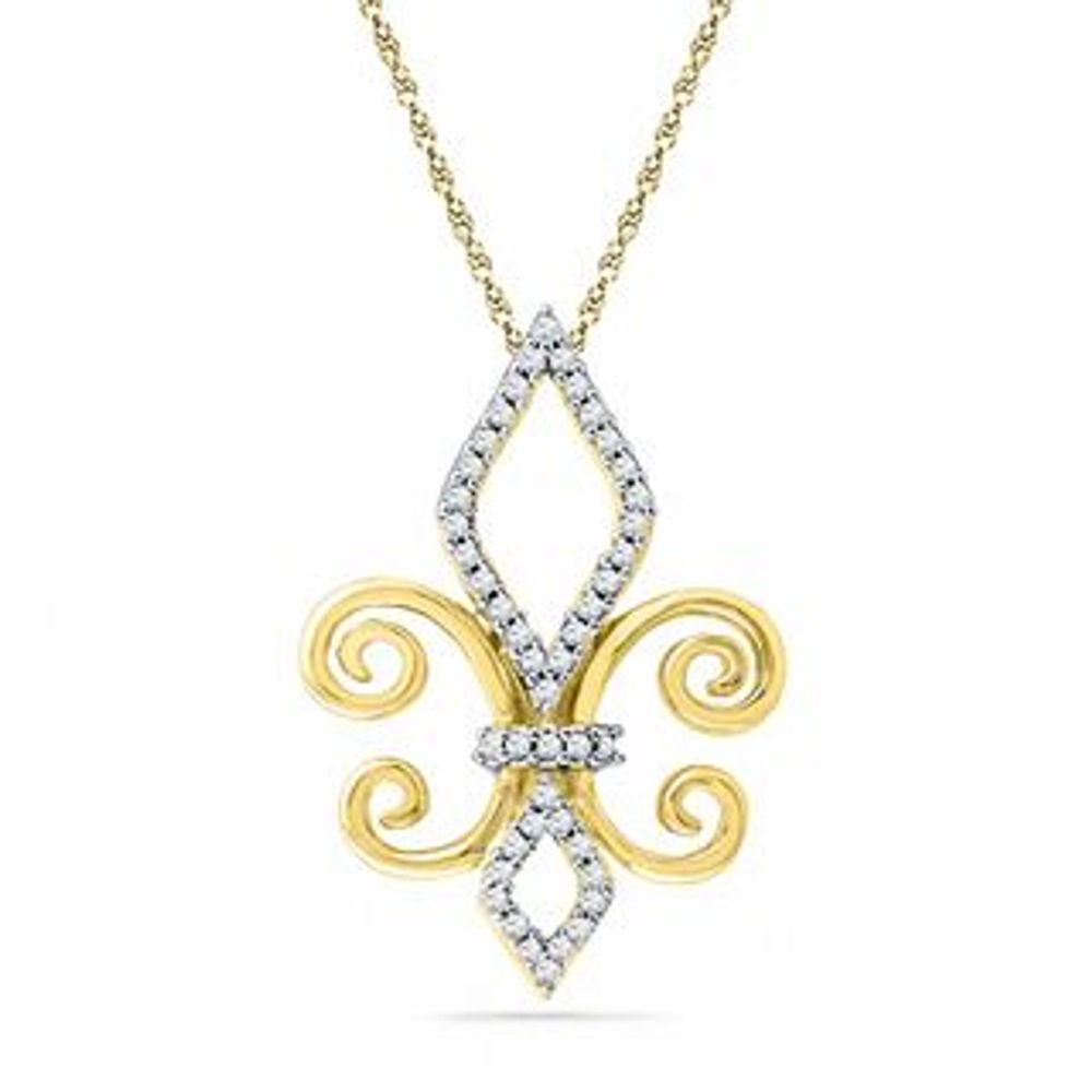 0.16 CT. T.W. Diamond Fleur-de-Lis Pendant in Sterling Silver and 14K Gold Plate|Peoples Jewellers