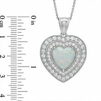 12.0mm Heart-Shaped Lab-Created Opal and White Sapphire Heart Pendant in Sterling Silver|Peoples Jewellers